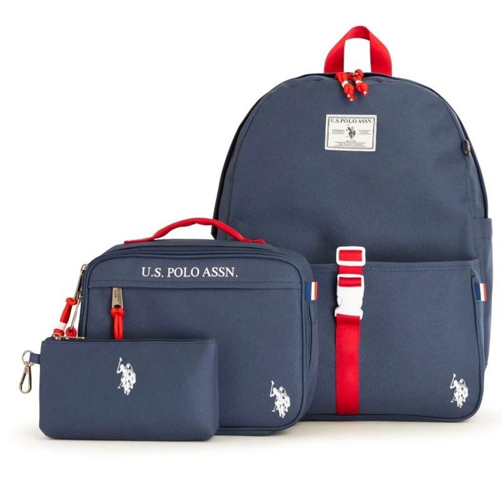 Polo Assn. Water-Resistant Backpack w/ Lunch Tote & Pencil Case in Navy